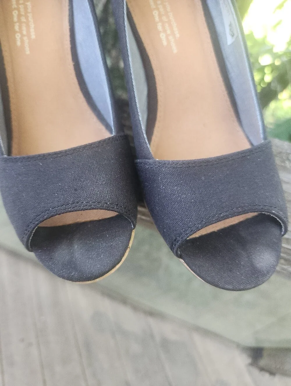 TOMS Black Open-Toe Wedge Espadrilles